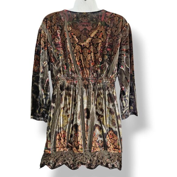 Y2K Velvet Babydoll Top XL Tunic Lace Sequins Hem Dark Fairy Grunge Whimsy Boho - Picture 3 of 12